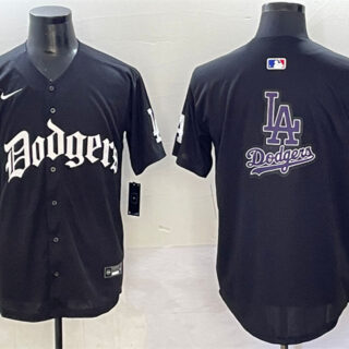 Men's Los Angeles Dodgers Team Big Logo Black 2025 LA Gothic Style With 2024 World Series Champions Patch Vapor Premier Limited Stitched Baseball Jersey