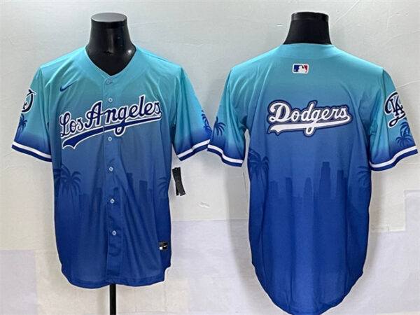 Men's Los Angeles Dodgers Team Big Logo Blue Limited Stitched Baseball Jersey