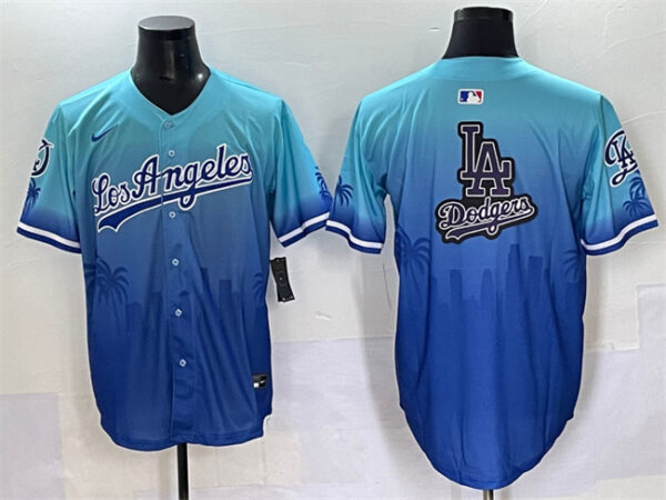 Men's Los Angeles Dodgers Team Big Logo Blue Limited Stitched Baseball Jersey