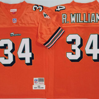 Men's Miami Dolphins #34 Ricky Williams Orange Throwback Stitched Football Jersey