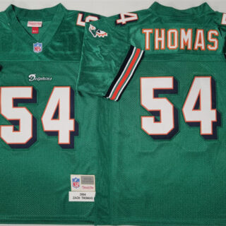 Men's Miami Dolphins #54 Zach Thomas Aqua Throwback Stitched Football Jersey