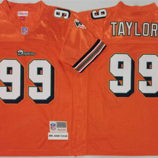 Men's Miami Dolphins #99 Jason Taylor Orange Throwback Stitched Football Jersey