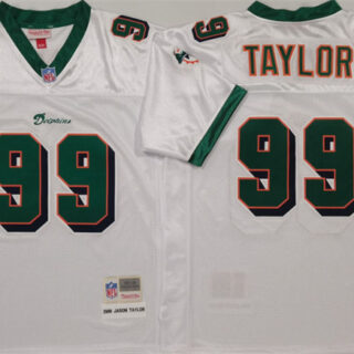 Men's Miami Dolphins #99 Jason Taylor White Throwback Stitched Football Jersey