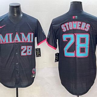 Men's Miami Marlins #28 Kyle Stowers Black 2025 City Connect Limited Stitched Baseball Jersey