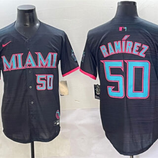 Men's Miami Marlins #50 Agustin Ramirez Black 2025 City Connect Limited Stitched Baseball Jersey