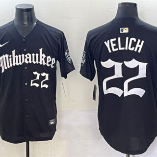Men's Milwaukee Brewers #22 Christian Yelich Black 'Gothic 414 Shadows Edition' Vapor Premier Limited Stitched Jersey