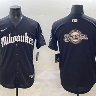 Men's Milwaukee Brewers Team Big Logo Black 'Gothic 414 Shadows Edition' Vapor Premier Limited Stitched Jersey