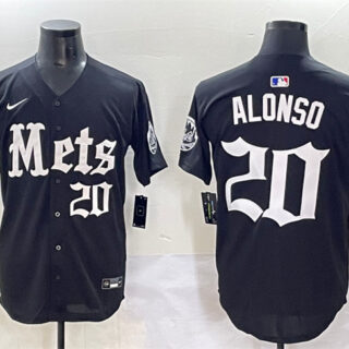 Men's New York Mets #20 Pete Alonso Black 'Gotham Gothic Edition' Vapor Premier Limited Stitched Baseball Jersey