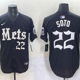 Men's New York Mets #22 Juan Soto Black 'Gotham Gothic Edition' Vapor Premier Limited Stitched Baseball Jersey