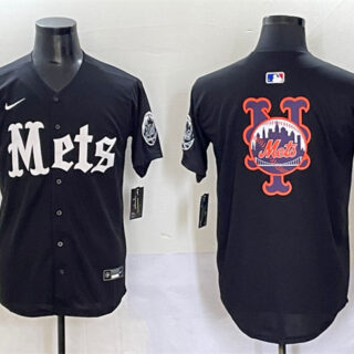 Men's New York Mets Team Big Logo Black 'Gotham Gothic Edition' Vapor Premier Limited Stitched Baseball Jerseys