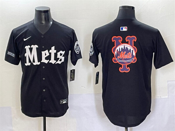 Men's New York Mets Team Big Logo Black 'Gotham Gothic Edition' Vapor Premier Limited Stitched Baseball Jerseys
