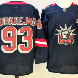 Men's New York Rangers #93 Mika Zibanejad Navy With A Patch 2024-25 Away Stitched Hockey Jersey