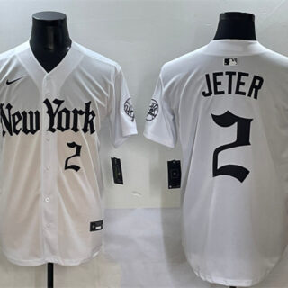 Men's New York Yankees #2 Derek Jeter White 'Gothic Legacy Edition' Vapor Premier Limited Stitched Baseball Jersey
