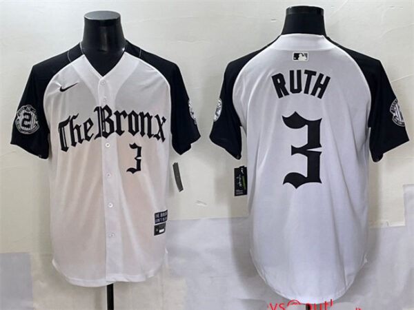 Men's New York Yankees #3 Babe Ruth White Black 'Gothic Legacy Edition' Vapor Premier Limited Stitched Baseball Jersey