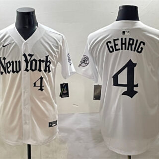 Men's New York Yankees #4 Lou Gehrig White 'Gothic Legacy Edition' Vapor Premier Limited Stitched Baseball Jersey