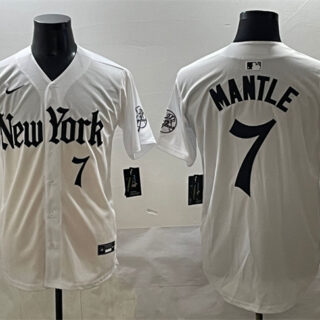 Men's New York Yankees #7 Mickey Mantle White 'Gothic Legacy Edition' Vapor Premier Limited Stitched Baseball Jersey