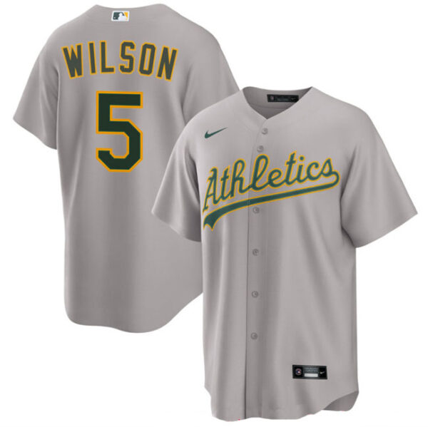 Men's Oakland Athletics #5 Jacob Wilson Grey 2024 Away Limited Stitched Jersey