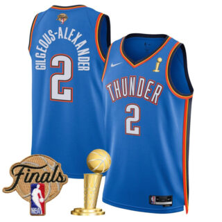 Men's Oklahoma City Thunder #2 Shai Gilgeous-Alexander Blue 2025 Finals Patch And Finals Champions Patch Icon Edition Stitched Basketball Jersey