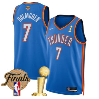Men's Oklahoma City Thunder #7 Chet Holmgren Blue 2025 Finals Patch And Finals Champions Patch Icon Edition Stitched Basketball Jersey