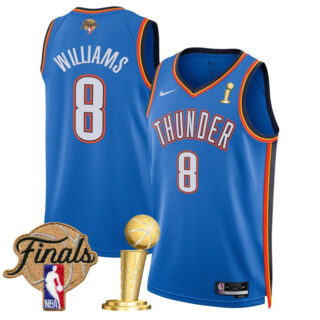 Men's Oklahoma City Thunder #8 Jalen Williams Blue 2025 Finals Patch And Finals Champions Patch Icon Edition Stitched Basketball Jersey