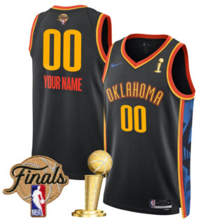 Men's Oklahoma City Thunder Active Player Custom Black 2025 Finals Patch And Finals Champions Patch City Edition Stitched Basketball Jersey