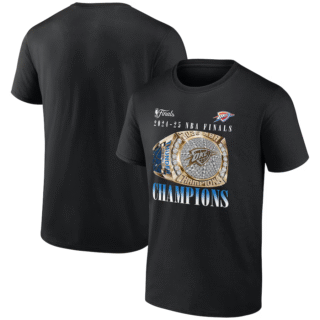 Men's Oklahoma City Thunder Black 2025 Finals Champions Inbound Pass Ring T-Shirt