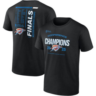 Men's Oklahoma City Thunder Black 2025 Western Conference Champions Roster Buzzer Beater T-Shirt