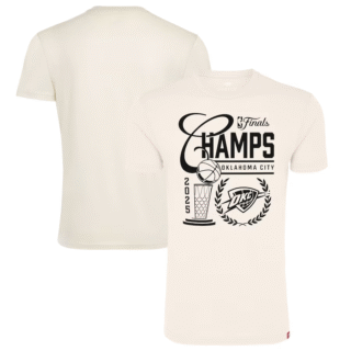 Men's Oklahoma City Thunder Cream 2025 Finals Champions Metallic Logo Tri-Blend T-Shirt
