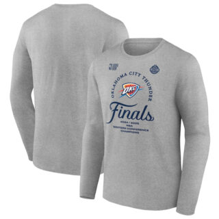 Men's Oklahoma City Thunder Heather Gray 2025 Western Conference Champions Locker Room Long Sleeve T-Shirt
