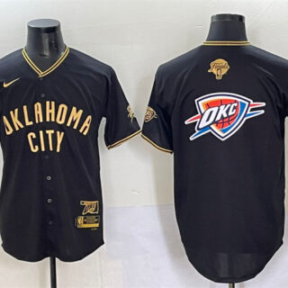 Men's Oklahoma City Thunder Team Big Logo Black Gold 2025 Finals Vapor Stitched Baseball Jersey