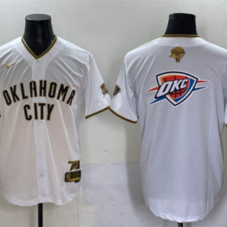 Men's Oklahoma City Thunder Team Big Logo White Gold 2025 Finals Vapor Stitched Baseball Jersey