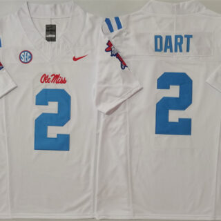 Men's Ole Miss Rebels #2 Jaxson Dart White 2024 F.U.S.E. Stitched jersey