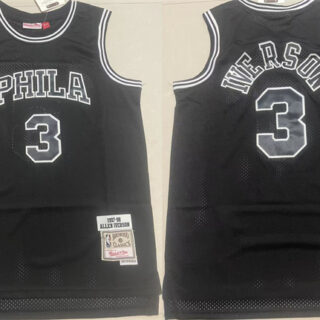 Men's Philadelphia 76ers #3 Allen Iverson Black 1997-98 Throwback Stitched basketball Jersey