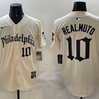 Men's Philadelphia Phillies #10 J.T. Realmuto Cream Gothic Vapor Limited Stitched Jersey