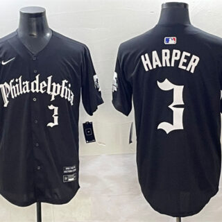 Men's Philadelphia Phillies #3 Bryce Harper Black Gothic Vapor Limited Stitched Jersey