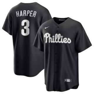 Men's Philadelphia Phillies #3 Bryce Harper Black Lights Out Limited Stitched Baseball Jersey