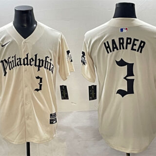 Men's Philadelphia Phillies #3 Bryce Harper Cream Gothic Vapor Limited Stitched Jersey