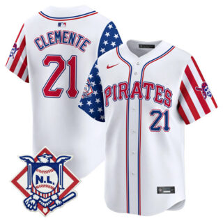 Men's Pittsburgh Pirates #21 Roberto Clemente White 2024 Fourth of July Vapor Limited Stitched Baseball Jersey