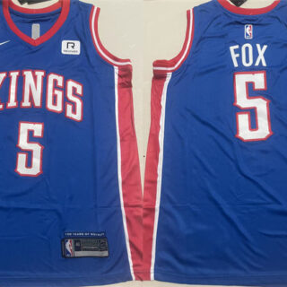 Men's Sacramento Kings #5 De'Aaron Fox Blue Stitched Jersey