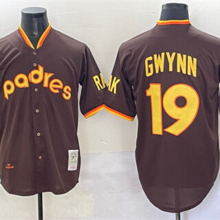 Men's San Diego Padres #19 Tony Gwynn Brown Throwback Stitched Baseball Jersey