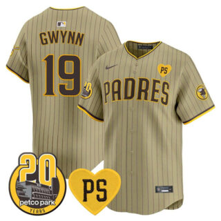 Men's San Diego Padres #23 Fernando Tatis Jr. Tan 'For Peter' And Petco Park 20th Patch Limited Stitched Baseball Jersey