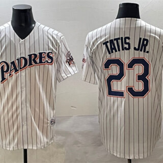 Men's San Diego Padres #23 Fernando Tatis Jr. White Throwback With Patch Cool Base Stitched Jersey