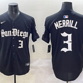 Men's San Diego Padres #3 Jackson Merrill Black Gothic Edition Vapor Limited Stitched Baseball Jersey