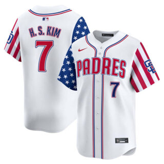 Men's San Diego Padres #7 Ha-Seong Kim White 2025 Independence Day Vapor Premier Limited Stitched Baseball Jersey