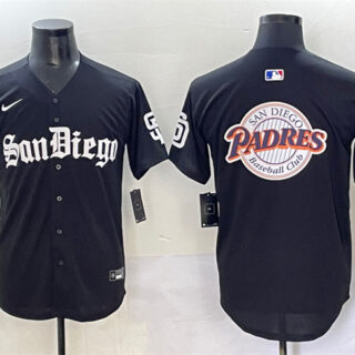 Men's San Diego Padres Team Big Logo Black Gothic Edition Vapor Limited Stitched Baseball Jersey 1