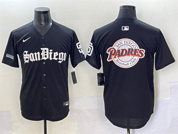 Men's San Diego Padres Team Big Logo Black Gothic Edition Vapor Limited Stitched Baseball Jersey 1