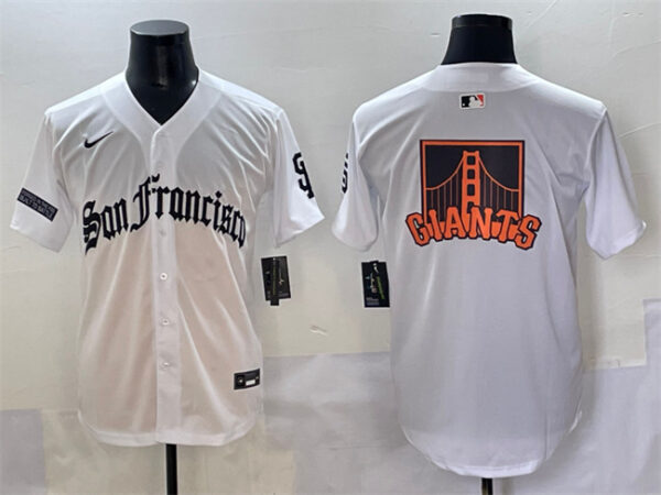 Men's San Francisco Giants Team Big Logo White 'Gothic Fog Edition' Vapor Premier Limited Stitched Baseball Jerseys