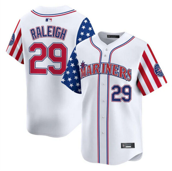 Men's Seattle Mariners #29 Cal Raleigh White 2025 Independence Day Limited Stitched jersey