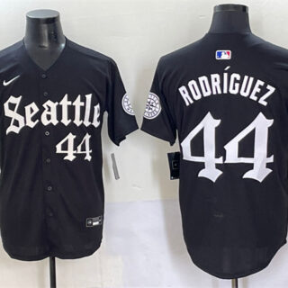 Men's Seattle Mariners #44 Julio Rodriguez Black 'Deep Sea Gothic Edition' Vapor Premier Limited Stitched Baseball Jersey