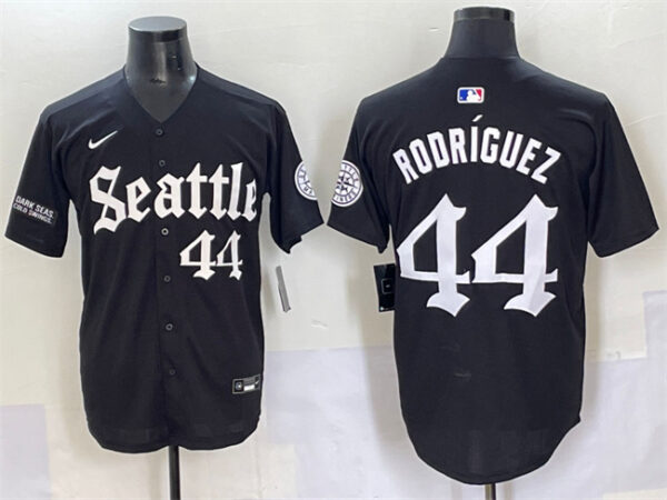 Men's Seattle Mariners #44 Julio Rodriguez Black 'Deep Sea Gothic Edition' Vapor Premier Limited Stitched Baseball Jersey
